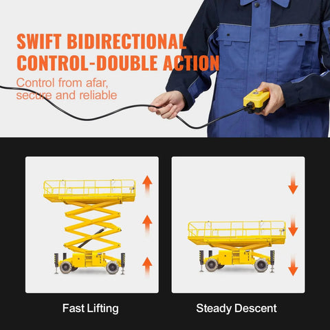 Person holding controller operating lift with swift bidirectional control for 8 Quart Hydraulic Power Unit, Double Acting Dump Trailer Pump, 0.91 GPM Flow Rate, 3200 PSI Max Relief Pressure, DC 12V Hydraulic Pump for Dump Trailer Car Lifting.