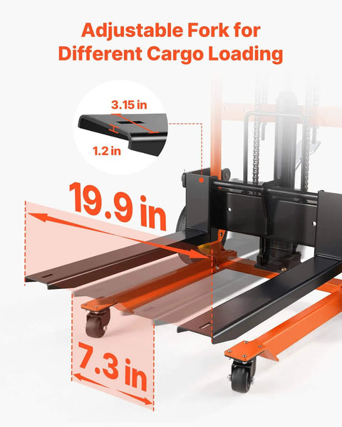 Heavy Duty Hydraulic Material Lift Stacker With 450 Lb Load Capacity And 39.4 Inch Lift Height, adjustable fork illustration