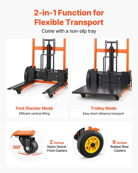 Heavy Duty Hydraulic Material Lift Stacker With 450 Lb Load Capacity And 39.4 Inch Lift Height, Foldable Portable Pallet Truck