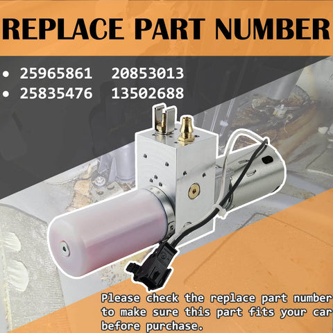 25965861 Hydraulic Liftgate Pump Compatible with SRX CTS Wagon 2010-2015 shown with part numbers and plug connector