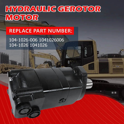 Hydraulic Motor 104-1026-006 1041026006 Replacement For Eaton Char Lynn 2000 Series displayed in front of construction machinery