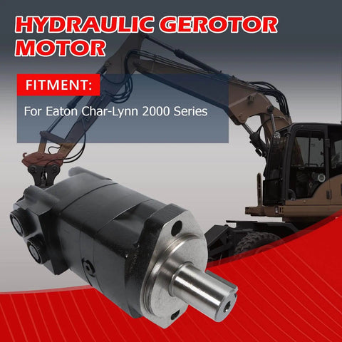 Hydraulic Motor 104-1026-006 1041026006 Replacement For Eaton Char Lynn 2000 Series shown in front of excavator