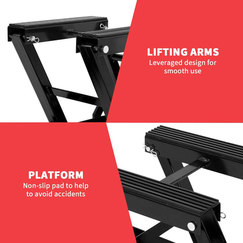 Beefy 1500 Lb Hydraulic Motorcycle Lift Jack With Adjustable Height From 4.7 To 14.57 Inches showcasing lifting arms and non-slip platform