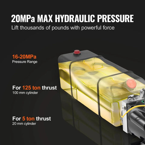 Hydraulic Pump 2950 PSI 60HZ Hydraulic Power Unit 3 HP 220V, highlighted reservoir 3.5 gallon capacity, pressure range 16-20MPa