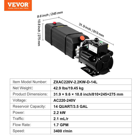 Hydraulic Pump 2950 PSI 60HZ Hydraulic Power Unit 3 HP 220V Hydraulic Power Pack for car lifts with 3.5 gallon reservoir