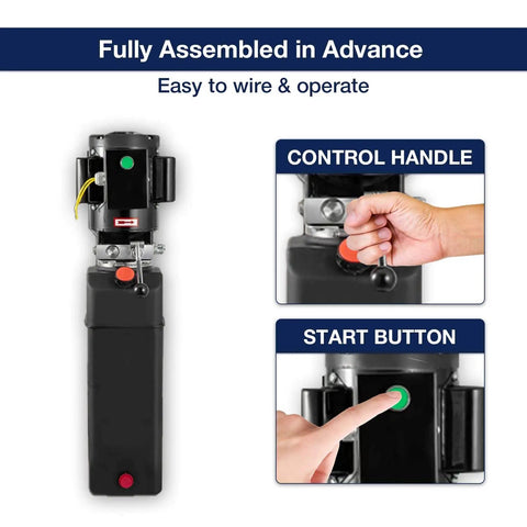 220V Hydraulic Power Unit With 2950 PSI Max Relief 3HP Single Acting Lift Pump control handle and start button