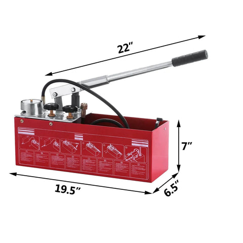 Hydraulic Pressure Test Pump 50 Bar Hand Pressure Test Pump 726 PSI 3.2 Gallon Tank 45ML 1/2" BSP Hydrostatic Test Pump red unit
