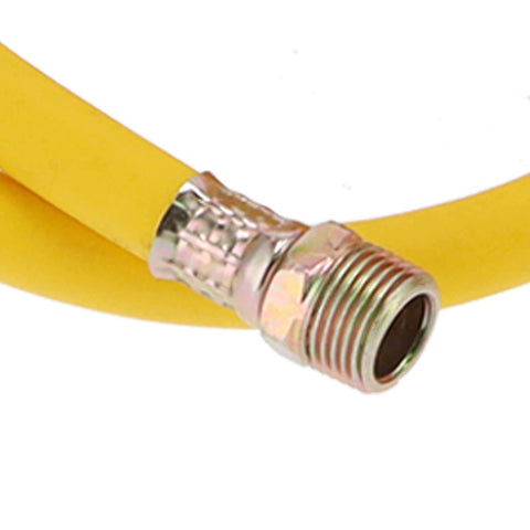 Close-up of a yellow hose with metal connector for 362 PSI Pressure Test Pump, Hydraulic Manual Water Pressure Tester Kit.