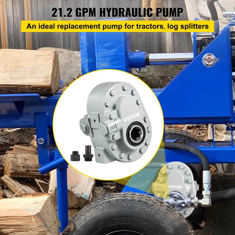 Bestauto Hydraulic Pump 21.2GPM installed on log splitter for tractor, showcasing 540RPM, 2500PSI, SAE 12 outlet port in use