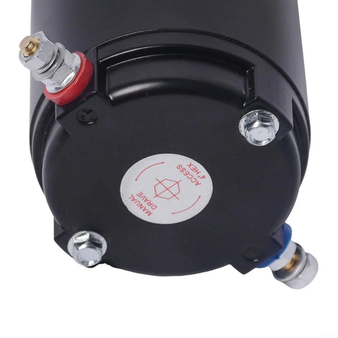 Close-up of 179327 414850 Hydraulic Pump Motor for Unidirectional Power Unit RV Leveling Systems, 7.5 Heigh 12V