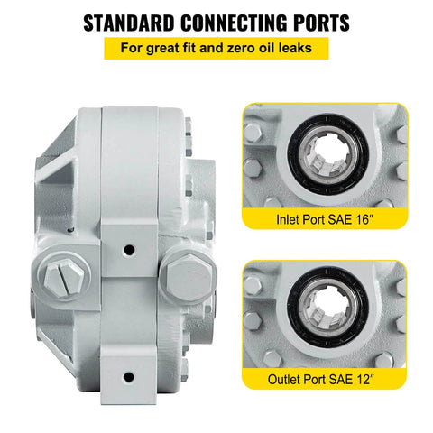 Close-up of Bestauto Hydraulic Pump 21.2GPM with standard connecting ports, SAE 16 inlet and SAE 12 outlet