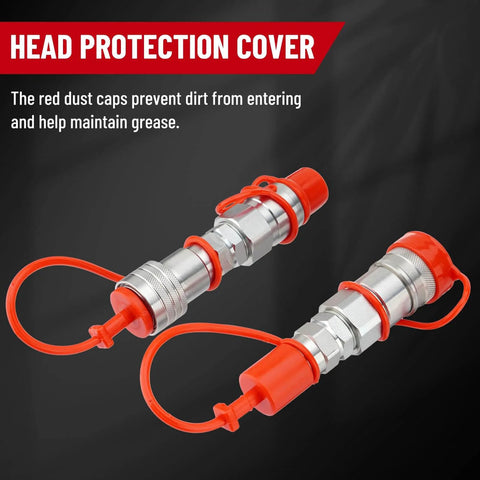 Half Inch Flat Face ISO 16028 To AG ISO 5675 Pioneer Style Hydraulic Quick Connect Coupler For Skid Steer with red dust caps