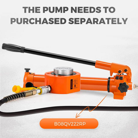 Heavy Duty Bonvoisin 50 Ton Hydraulic Ram Cylinder With 0.63 Inch Stroke Low Profile Porta Power Jack, orange finish, hose attached
