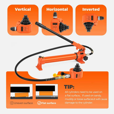 Hydraulic Ram Jack 30T Low Profile Porta Power Cylinder Multi-Section 2.13" Stroke Lifting Cylinder with hose and tips for use