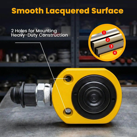 10 Ton Hydraulic Ram Jack With Low Profile Multi Section Cylinder 1 Inch Total Stroke Portable Workhorse For Machinery Bridges And Construction Projects Newtry showing smooth lacquered surface and mounting holes