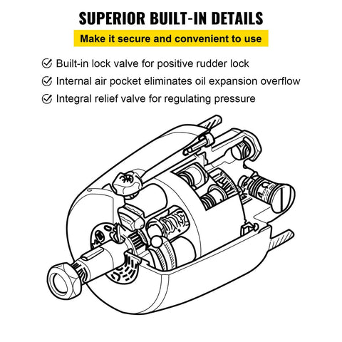 Diagram of Outboard Hydraulic Steering Pump For Cruisers And Runabouts 300 HP Front Mount Helm HH5271-3 VEVOR with built-in features.