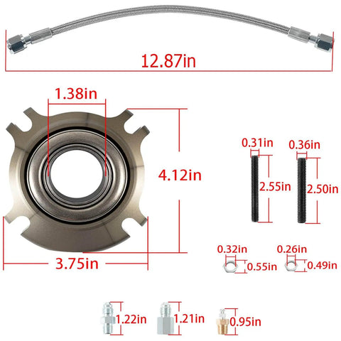 Hydraulic Throwout Bearing Replacement For 91605135 Chevy GM Racing Transmissions With Low Pedal Effort, component sizes shown