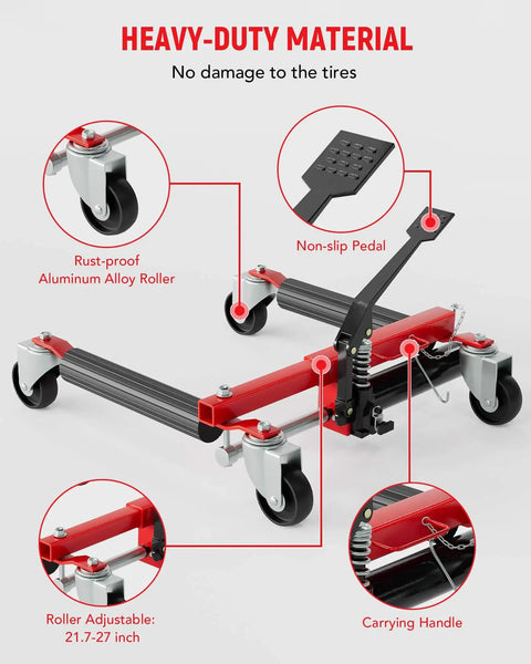 Heavy Duty 4 Pack Hydraulic Car Wheel Dollies With Foot Pedal, 6,000 Lbs Total Capacity, rust-resistant features highlighted