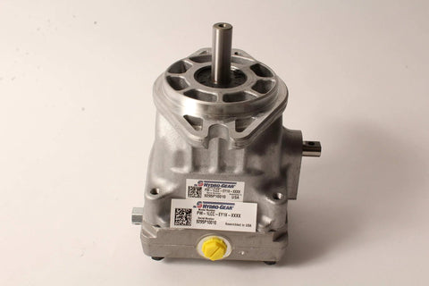 Hydro-Gear PW-1LCC-EY1X-XXXX Pump Genuine OEM Part, side view showing metal casing and shaft for PW Series equipment