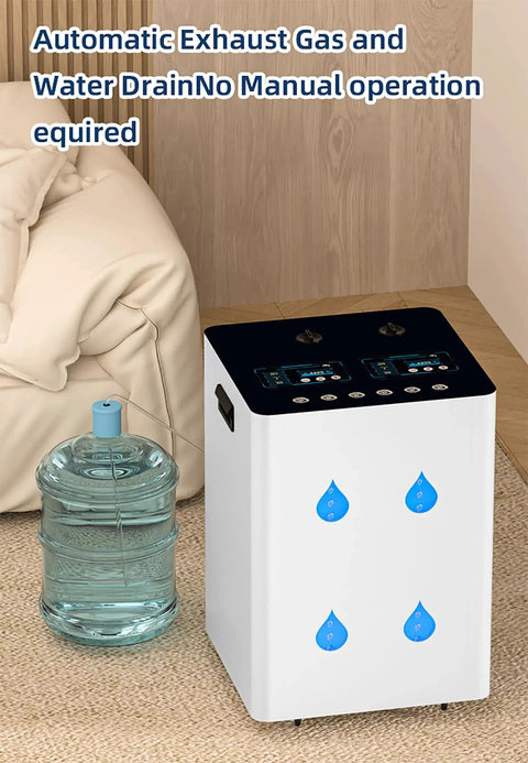 Large Flow 6 Output Hydrogen Machine With 5600 H And 2800 O Ml Per Minute Hydrogen Water Generator with water jug on floor