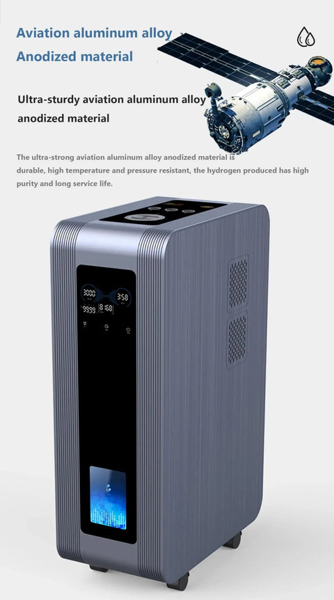 High Purity Hydrogen Generator For Home Use With Dual Inhalation Capability shown in sleek aluminum alloy.
