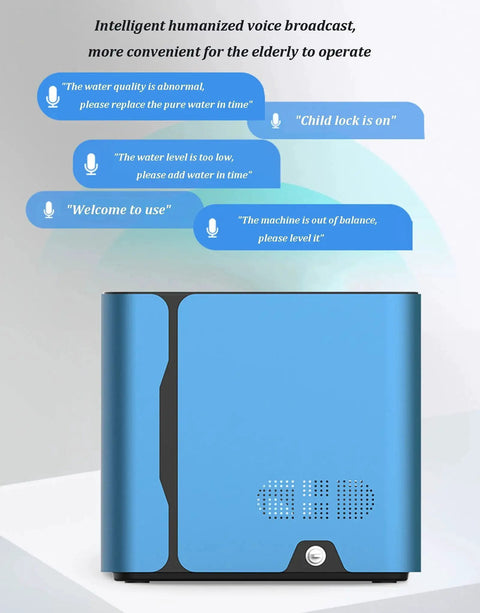 Back view of Dual User Hydrogen Inhalation Machine With 99 99 Percent High Purity H2 PEM Technology Low Noise Water Generator, blue unit
