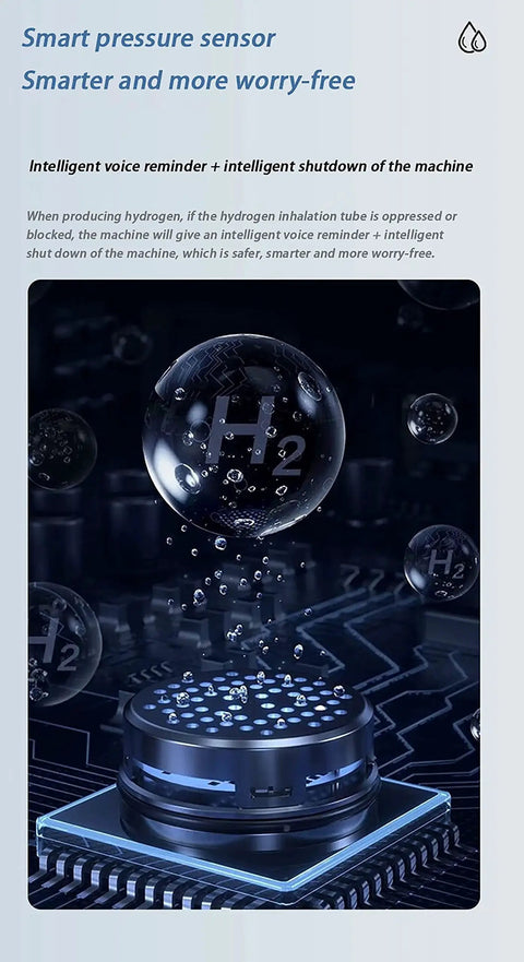 Hydrogen Inhalation System With PEM Water Electrolysis Ionizer visual representation with intelligent pressure sensor technology