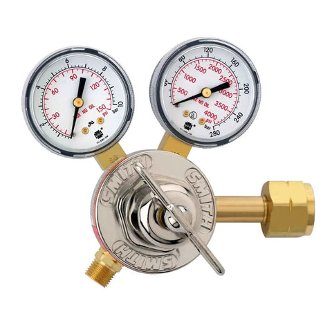 Hydrogen and Methane Cylinder Regulator for Welding, single stage, medium duty, CGA 350 inlet, 100 psi, gauges included, front view