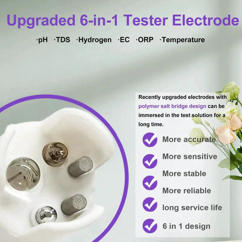 Upgraded 6-in-1 Tester Electrode for Hydrogen Water Tester With ORP TDS And PH EC Meter Temperature Sensor Yinmik
