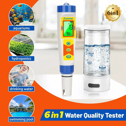 Hydrogen Water Tester 6 In 1 With pH ORP TDS EC Temperature Meter For Drinking Water Bottles Hydroponics Pools And Home Use, UIUZMAR