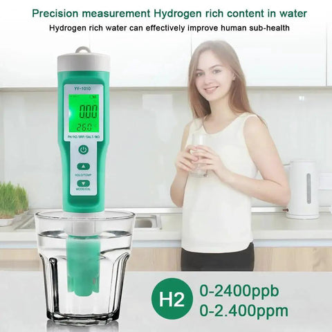 Hydrogen Water Tester 10 In 1 Digital Water Meter for drinking with ATC measures pH, hydrogen, fertility, resistivity, TDS