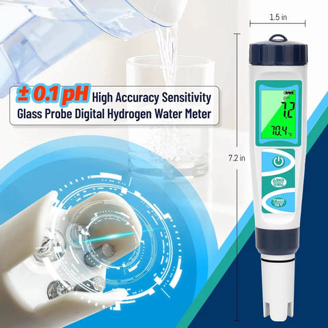 Hydrogen Water Tester Kit With PH ORP TDS EC Temperature And Dissolved Hydrogen Meter, handheld device showing digital display.