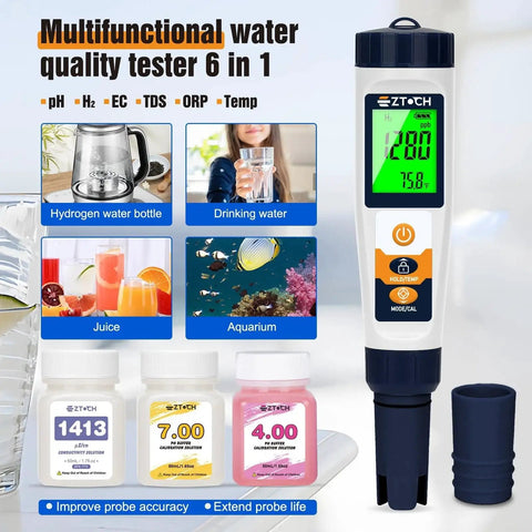 Hydrogen Water Tester All In One Meter For PH H2 ORP TDS EC Temp And Drinking Water Pool Use with digital display and test modes