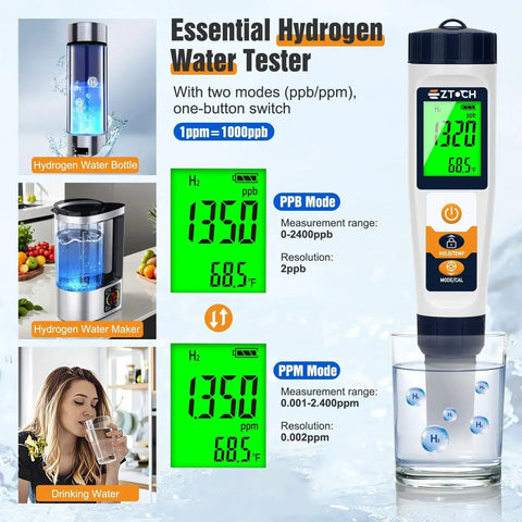 Hydrogen Water Tester All In One Meter For PH H2 ORP TDS EC Temp And Drinking Water Pool Use Dissolved Hydrogen Tester display
