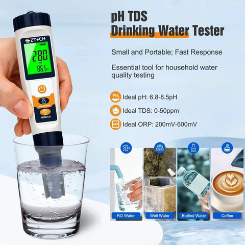 Hydrogen Water Tester All In One Meter For PH H2 ORP TDS EC Temp And Drinking Water Pool Use Dissolved Hydrogen Tester with glass
