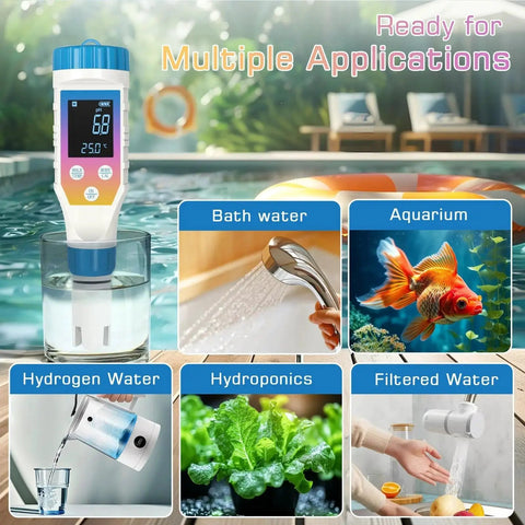 All In One Hydrogen Water Tester Meter for Hydrogen Water Bottle 7 in 1 PH H2 TMEP EC TDS ORP Salt Kit multiple uses