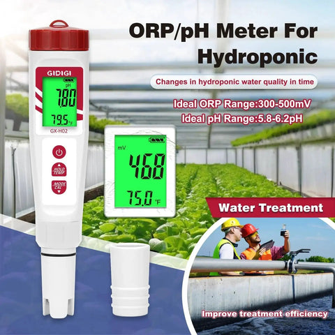 Hydrogen Water Tester With ORP Meter And Digital pH Tester For Drinking Water, Hydroponics, Pools, And Aquariums display