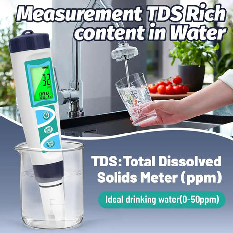 Hydrogen Water Tester Kit With PH ORP TDS EC Temperature And Dissolved Hydrogen Meter measuring water TDS content in kitchen