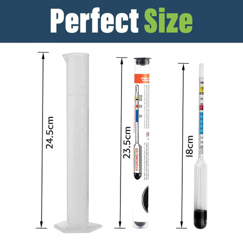Hydrometer For Wine Making With 100 Mm Alcohol Test Jar Specific Gravity Hydrometer for wine and beer brewing kit size comparison