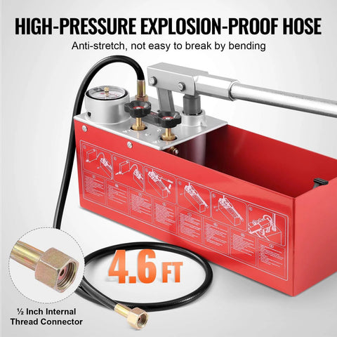 Hydrostatic Test Pump, Max 25 bar/362 PSI, Dual Valve Hydraulic Manual Water Pressure Tester Kit with 4.6 ft Hose