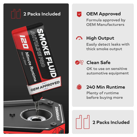 HyperSmoke Automotive Smoke Machine For EVAP Vacuum Leak Testing With Adjustable Pressure, Instant Warmup, Built-In Air Compressor Motor, OEM Approved Smoke Fluid