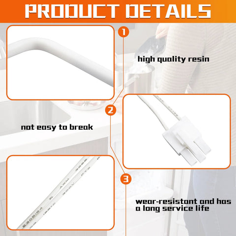 Ice maker bin thermistor sensor with white cable and 2-pin connector, compatible with Whirlpool ice makers, 1 pack