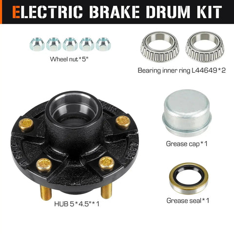 5 Hole 4.5 Inch Bolt Circle Idler Hub Kit For 2000lb Trailer Axles Replacement For L44649 Bearings includes wheel nuts and grease seal