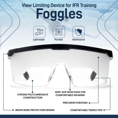IFR Training Foggles With Adjustable Frosted Polycarbonate Lenses For IMC, highlighting lightweight and shatterproof design