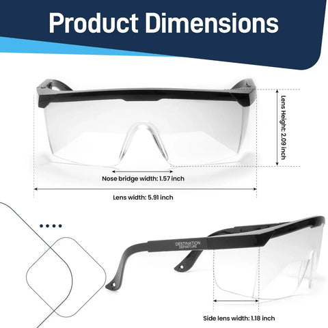Dimensions of IFR Training Foggles With Adjustable Frosted Polycarbonate Lenses For IMC showing sizes of lenses and frame