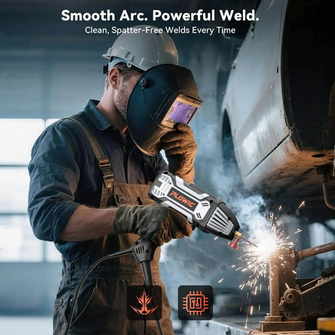 Welder using Ultra Portable 110V 200A IGBT Inverter ARC Welder With Digital Display for auto repair, featuring smooth arc.