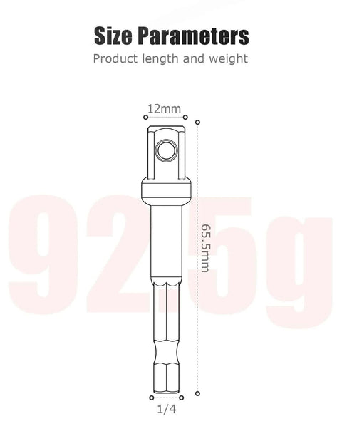Diagram of a 3/8 Impact Adapter from the 4 Pack Socket Adapter 1/4 Inch to 3/8 Socket Adapter Kit for Impact Driver, showing size parameters.