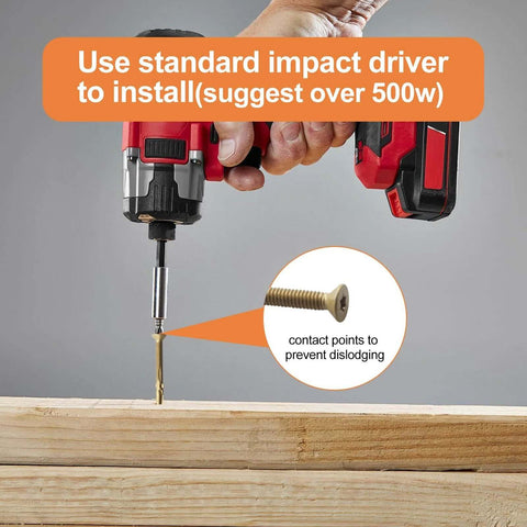 Using a drill with Beefy Heavy Duty Self Drilling Wood To Metal Screws With Torx Star Drive Fourteen By Two And Five Eighths Inch Reamer Tek Screws Bronze Star Triple Coat For Decks And Hardwood Or Softwood No Pre Drill Required 50 Piece Pack