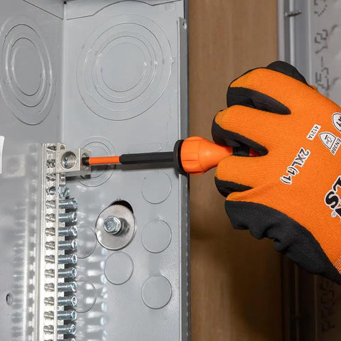 ProFlex Impact-Rated Interchangeable Ratcheting T-Handle Set with Torsion Zone Magnetic Bit Holder being used on electrical panel
