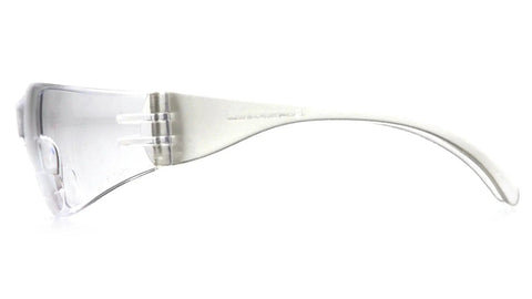 Side view of Indoor Impact Resistant Reading Glasses 2.0 with Anti Glare UV Protection, showing clear polycarbonate frame and lens.